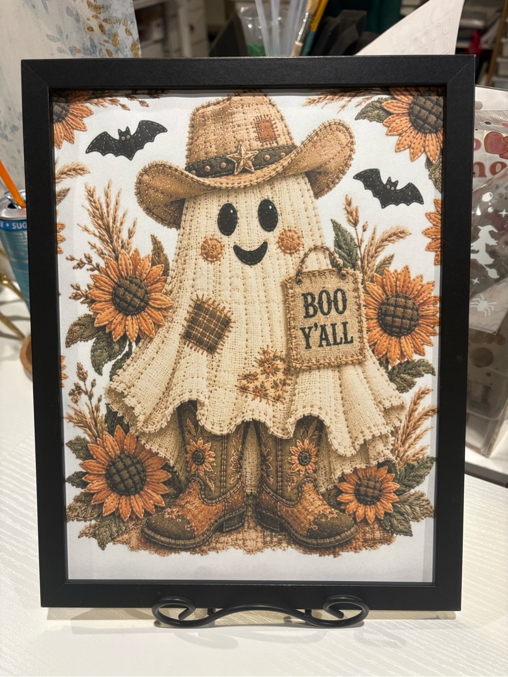 Framed 8x10 Farmhouse 'Boo Y'all' Ghost Wall Art - Holiday Home Decor
